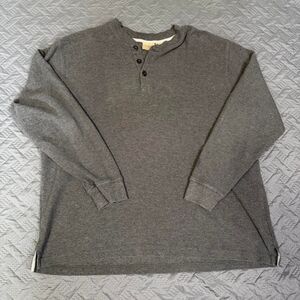 LL Bean Shirt Men's Size XL Gray Thermal Henley Waffle Knit Long Sleeve Workwear